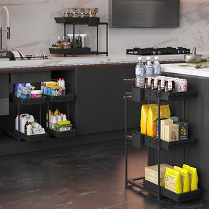 Organizador debajo del fregadero para espacios estrechos, estante de plástico de 2 niveles <span class=keywords><strong>con</strong></span> cesta mediana, espacio eficiente - Product Image 6