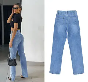 Quites High-Waisted Sexy Women Jeans Brands Skinny Flared Straight Leg Denim Pants Ripped Slit Vintage Jeans Women