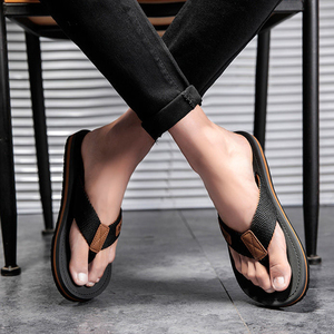 Men's Trendy Open Toe <b>Flip</b>-<b>Flops</b> Solid Color Beach <b>Slippers</b> Summer Plastic Height Increasing Embroidery Large Size - Product Image 5