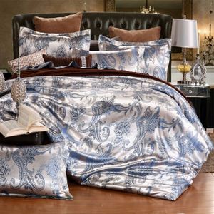 Juego <span class=keywords><strong>de</strong></span> Ropa <span class=keywords><strong>de</strong></span> <span class=keywords><strong>Cama</strong></span> <span class=keywords><strong>para</strong></span> Boda, Estilo Europeo, Satén Jacquard, Juego <span class=keywords><strong>de</strong></span> 4 Piezas, Juego <span class=keywords><strong>de</strong></span> Funda Nórdica y Sábanas - Product Image 5