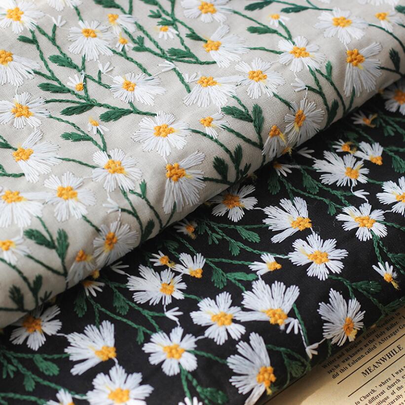 Тканевая ткань с вышивкой маргаритками и цветами, льняная, Полиэстеровая коробка высокой плотности, сумка, ткань для обуви, шляпы