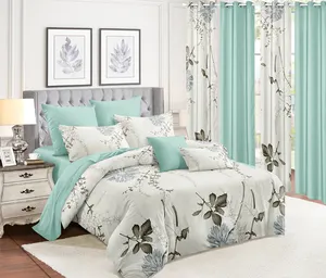 Printed microfiber bedding set Comforter set with matching curtains Cheap price room set