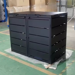 Abri pour poubelle à double porte en acier métallique, pour extérieur, jardin, parc, poubelles de parc - Product Image 6