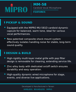 MIPRO Heavy Duty Cardioid Dynamic Vocal <b>Microphone</b> With Shockmount For Clear Speech Conference Dynamic Mic - Product Image 6