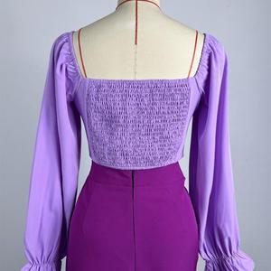 Nuevo Conjunto de 2 Piezas para Mujer: Top Corto con Cuello Cuadrado y Manga Acampanada y Falda Midi con Abertura, a la Moda - Product Image 6