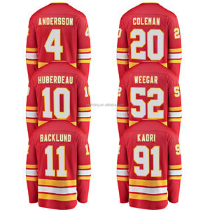 Maglia da Hockey su Ghiaccio Calgary 2025 con Loghi Ricamati # 10 Huberdeau # 11 Backlund # 91 # Abbigliamento Sportivo Uniforme con 52 Cuciture - Product Image 1