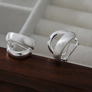 Galaxy Road S925 Sterling Silver Double-Layer Frosted <b>Fine</b> <b>Stud</b> <b>Earrings</b> for Women High-End Brushed Curved Design Light-weight - Product Image 2