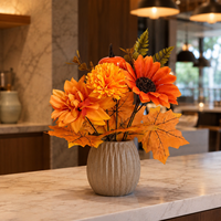 Kunstmatige herfstzonnebloem- en esdoornbladboeket, 5-delige herfstbloemenarrangement voor Thanksgiving, bruiloft en huisdecoratie