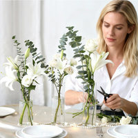 Vase en verre transparent à tube droit, haut de gamme, pour arrangement de fleurs fraîches hydroponiques, design minimaliste, soufflé à la main, décoratif