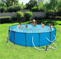 Poolstar Intex 3-Stufen A-Frame Schwimmbadleiter aus verzinktem Stahl mit starkem Anti-Rutsch-Design, Montage erforderlich für den Außenbereich