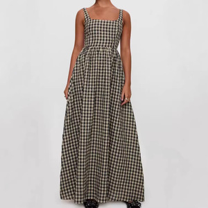 Vestido midi sin mangas a cuadros para mujer, con cuello cuadrado, espalda descubierta, plisado y corte en A, ideal para vacaciones de verano. - Product Image 5