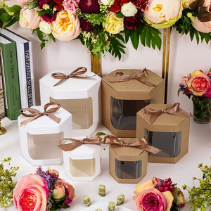 Foldable Kraft Paper <b>Boxes</b> with Matt Lamination Recyclable Ribbon Party Favour Gift Packaging Window Wedding Birthday - Product Image 2