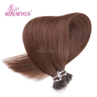 Extensiones de Cabello Humano Remy Chino con Anillo Nano, Cutícula Alineada, Doble Trama, Liso Sedoso, Ondulado, Marrón Claro para Salón