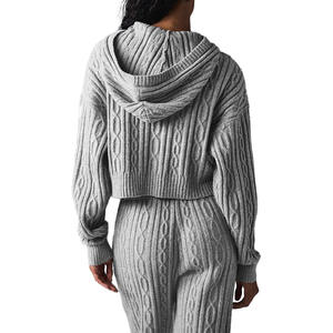 <span class=keywords><strong>Pull</strong></span> en cachemire mélangé à tricot torsadé uni pour femme, sur mesure en gros, doux, décontracté, à capuche, surdimensionné, de haute qualité - Product Image 2