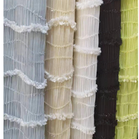 Tissu en mousseline froissée bleu clair doux, bords ondulés transparents, tissu plissé vert avec bords en dentelle pour jupe et robe femme