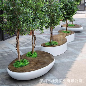 Fiberglass <b>Tree</b> <b>Planter</b> Bench Outdoor Commercial Patio Seat Durable Design - Product Image 1