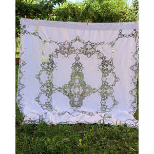 Magnifique rideau en voile de lin blanc Burano avec dentelle, tissu à pois texturés, style uni, tissé, imperméable, occultant, en rouleau emballé - Product Image 6