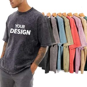 Custom Logo Vintage Acid Washed T Shirt Men Distressed Heavyweight Cotton Blank Oversized Tshirt 100% Cotton for Men's T-shirt - Product Image 1