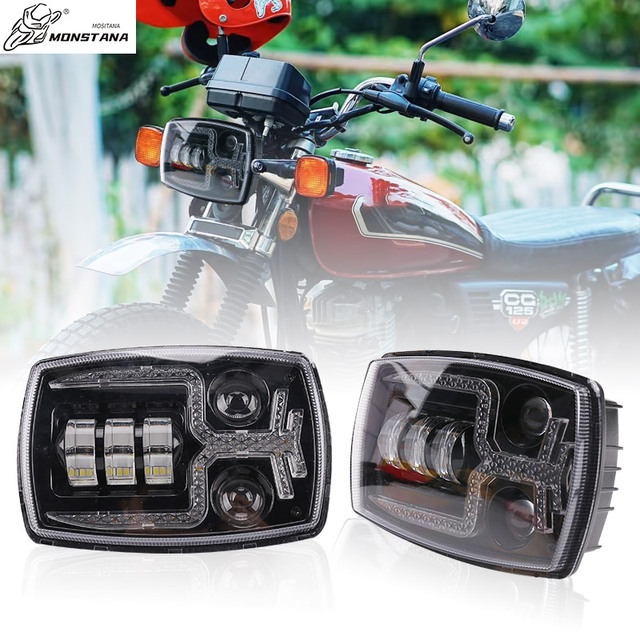 New Plastic Front Motorcycle LED Headlight with High/Low Beam RGB Spotlight Universal Fit