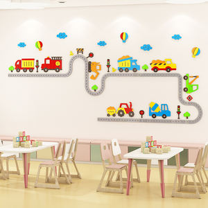 Autocollants muraux 3D amusants en acrylique imperméables imprimés UV pour chambre d'enfant, décalcomanies de voiture de dessin animé pour tête de lit de chambre de garçons - Product Image 3