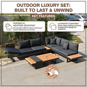 Ensemble de canapés de <span class=keywords><strong>jardin</strong></span> en teck massif moderne, meubles de patio élégants en alliage d'aluminium durable, lavables - Product Image 3