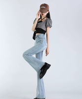 ZZH XZ2728 Celana jeans wanita berpinggang tinggi model lurus, modis dan serbaguna untuk gaya kasual.