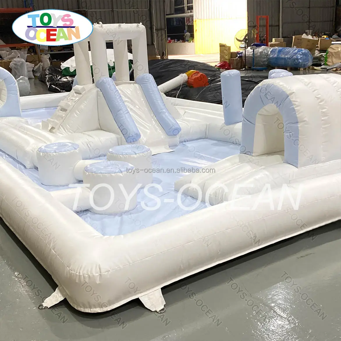 commercial PVC white water slide splash pad with water spray system inflatable bounce house combo playground soft play equipment