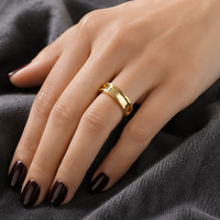 Edelstahl-Einbauring mit breitem Band und konkavem Mittelteil, Doppelschienen-Kanten-Design, Gold, Silber, Schwarz, Unisex, Klassisch
