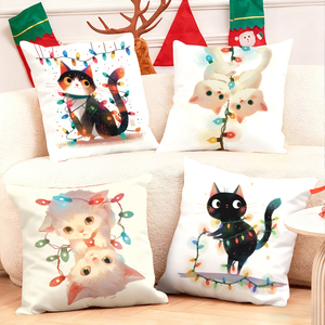 可爱的猫咪被彩灯环绕，装饰着舒适的节日枕头，为圣诞节增添欢乐气氛。 - Product Image 1
