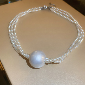 Kalung Mutiara Mewah Gaya Retro Vintage Prancis, Liontin Batu Opal Bunga, Kalung Manik-Manik untuk Wanita - Product Image 2