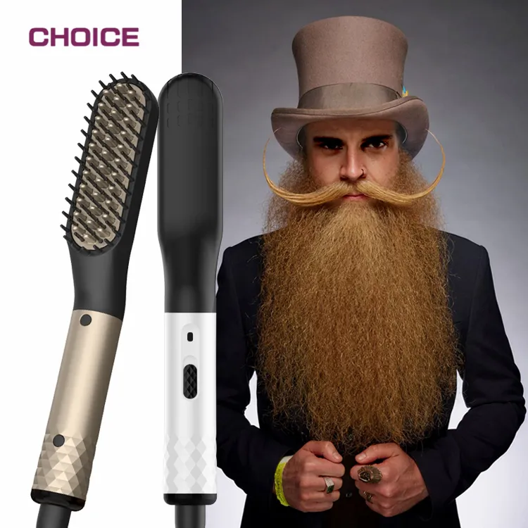 Custom Hair Brush Electric Heated Men Beard Comb Brush Portable Mini Beard Straightener