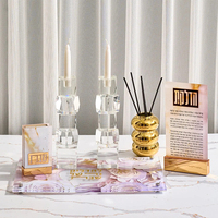 Support de prière en lucite Hadlokas Neiros pour bougie, design marbré, pour Shabbat juif, avec base miroir dorée, cadeau Judaica