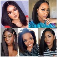 4*4 Perruque Lace Closure pour Femmes Afro-Kinky Short Curly 14 Inches Black Hair V Part Bob pour Pixie Cut Raw 4C Brazilian Transparent