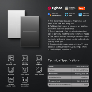 Interrupteur tactile intelligent Tuya WiFi/Zigbee Série Start Feather avec commande vocale, norme américaine, 1/2/3/4 gangs, interrupteurs en verre AG - Product Image 3