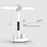 Lampe de Bureau LED Rechargeable à Double Tête, Tactile, avec Calendrier, Date et Porte-Stylo pour Chambre, Étude et Lecture