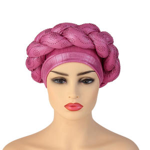 Dernier modèle de turban Aso Oke Auto Gele pour femmes, bonnet avec tresses, foulard musulman, bonnet pour femmes, enveloppes de tête avec diamants, Turbante Mujer - Product Image 4