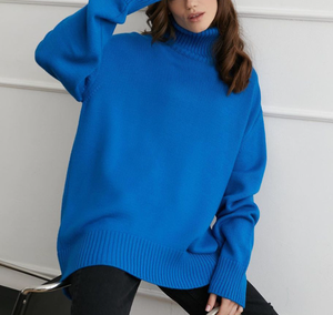 سترة نسائية مخصصة بياقة عالية، ملابس محبوكة مخصصة بأكمام طويلة وفضفاضة، كنزة نسائية بياقة عالية - Product Image 6