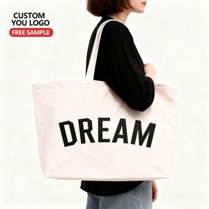 Custom Printed Recyclable Organic Cotton Canvas Tote <b>Bag</b> Large Logo Zipper Letter Pattern CMYK Printing - Product Image 2