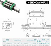 Rails linéaires HGR20 200 mm, kit de blocs de guidage HGH20CA, pour imprimante 3D DIY, machine CNC, tours