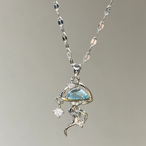 Collier pendentif goutte d'eau en argent pur S925 avec diamant bleu marine, design de larmes bleu clair de luxe français, haut de gamme - Product Image 3