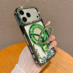 Funda para Teléfono Móvil con Soporte de Espejo de Diamantes Brillantes y Flores para iPhone 17 Air 16 15 14 Pro Max, Cubierta con Marco Electrochapado y Brillante - Product Image 6