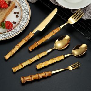Custom Logo Wholesale of Stainless Steel Creative Natural Bambus-handled <b>Knife</b> Fork and Spoon Retro Steak <b>Knife</b> Fork and Spoon - Product Image 1