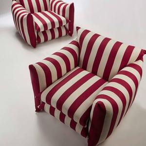 Fauteuil rayé rouge et blanc pour salon et balcon, chaise design avec motif artistique, idéal pour enfant - Product Image 2