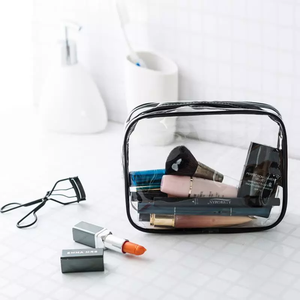 Clear PVC Cosmetic Bag With Zipper Closure Small Portable <b>Makeup</b> <b>Case</b> For Travel Simple Style Waterproof Design - Product Image 3