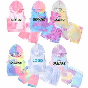 Conyson Conjunto de roupas infantis de algodão personalizadas para bebês, unissex, sem mangas, com estampa de logotipo, unissex, para meninos e meninas, conjunto de roupas de verão