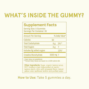 OEM <b>Creatine</b> Monohydrate Gummies Pineapple Flavor 5g Lean Muscle Gym Strength Endurance Vegan Non-GMO Sugar Free Custom Label - Product Image 4