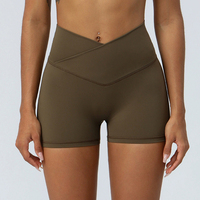 Shorts de yoga rehausseurs de hanches en gros, shorts de course et de fitness extensibles à taille haute, pantalons moulants à taille croisée