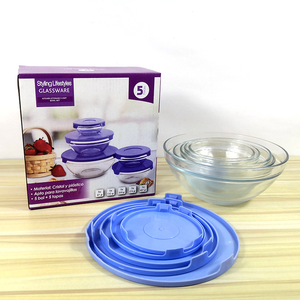 Juego de 5 Recipientes de Vidrio para Conservación, Recipientes de Vidrio Multifuncionales con Tapa, Juego de Recipientes Redondos de Vidrio Transparente para Frutas y Ensaladas - Product Image 4