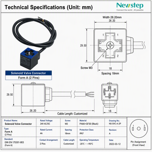 Connettore per Elettrovalvola Premium <span class=keywords><strong>DIN</strong></span> 43650, Lunghezza Cavo Personalizzabile, Connettori Forme A B C, Resistente al Calore -40~125°C per Uso Industriale - Product Image 5