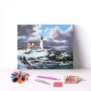 Rainstorm Seaside Lighthouse Sea Waves Schlag küste 5d Round Drill Diamond Painting für Erwachsene